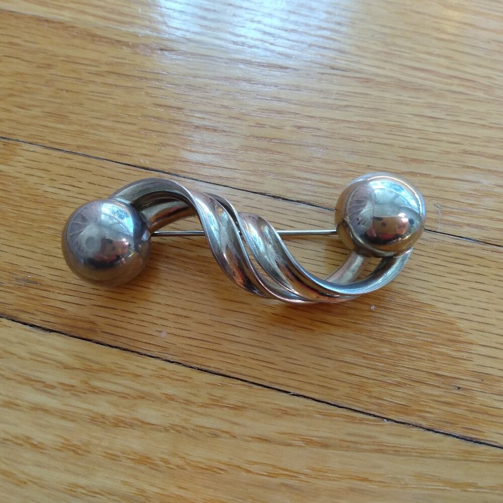 Vintage Silver Tone Brooch Twirl Ball Ends Abstract Statement Jewellery